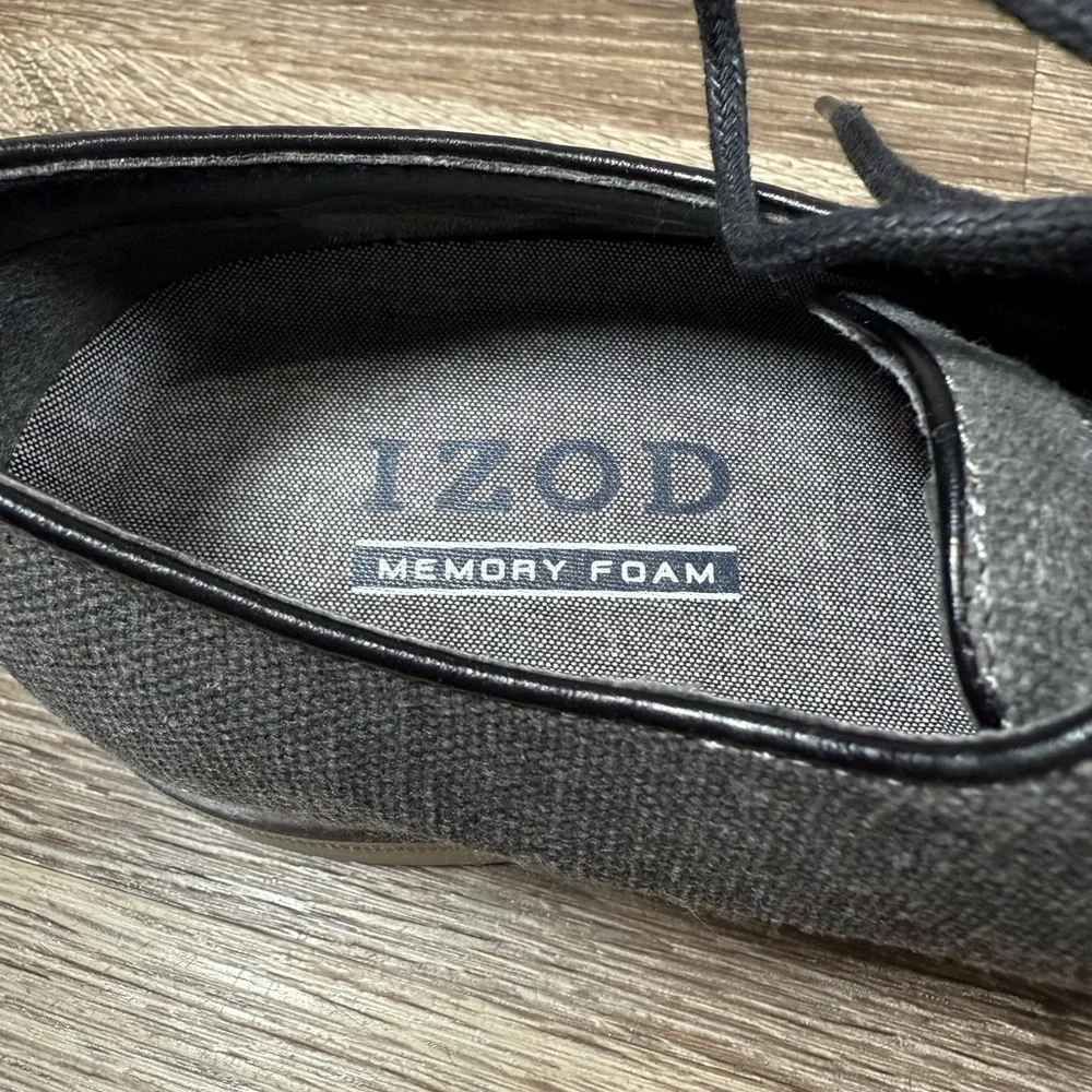 Izod Mens Shoe 8M Gray Lace-Up Dressy Canvas Memory Foam Bruce Preppy Minimalist